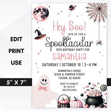 pink spooktacular birthday party invitation for girls